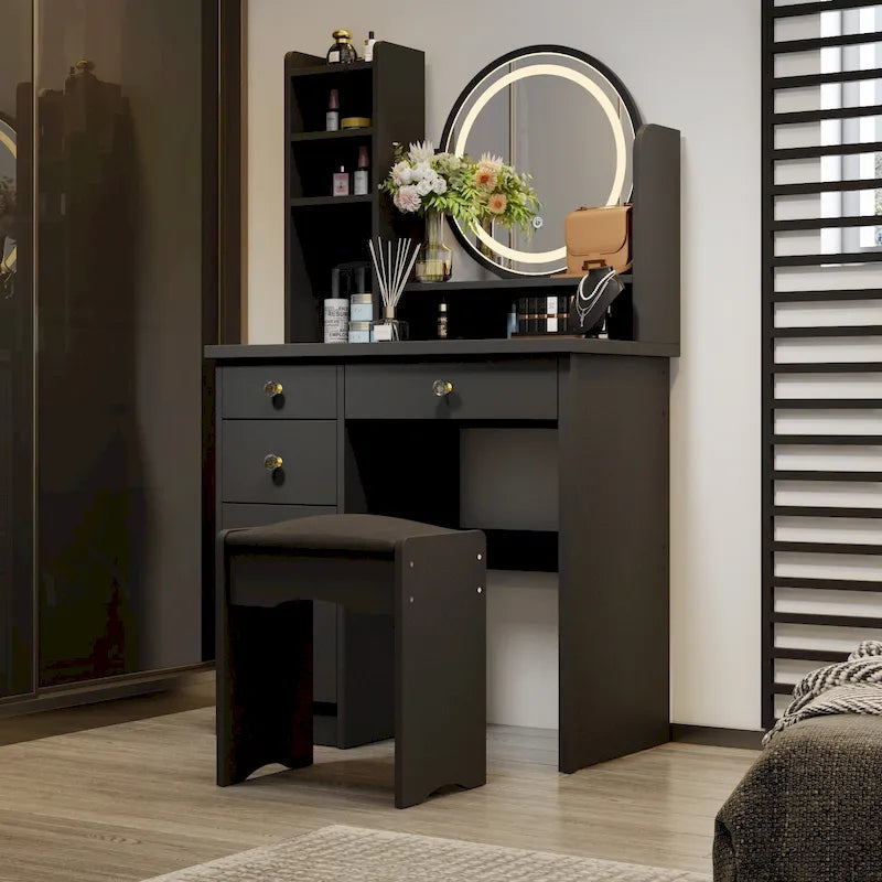 Makeup Vanity Dressing Table Set With Touch Screen Mirror & Stool