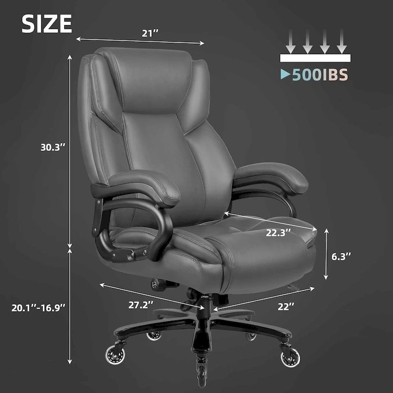 Bossin Big and Tall Executive Office Chair,500LBS Adjustable Lumbar Support Ergonomic Chair with High Back PU Leather Computer