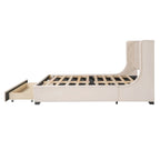Queen Size Platform Bed with Wingback Headboard and a Big Drawer