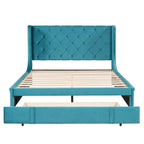 Queen Size Platform Bed with Wingback Headboard and a Big Drawer