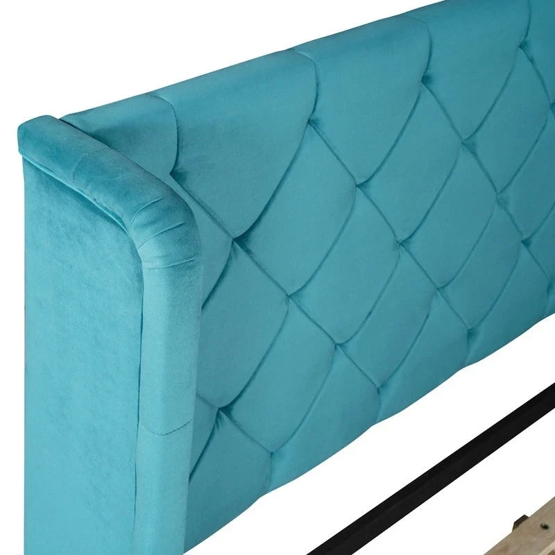 Queen Size Platform Bed with Wingback Headboard and a Big Drawer