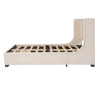 Queen Size Platform Bed with Wingback Headboard and a Big Drawer
