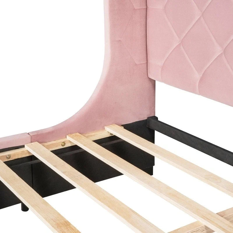 Queen Size Platform Bed with Wingback Headboard and a Big Drawer