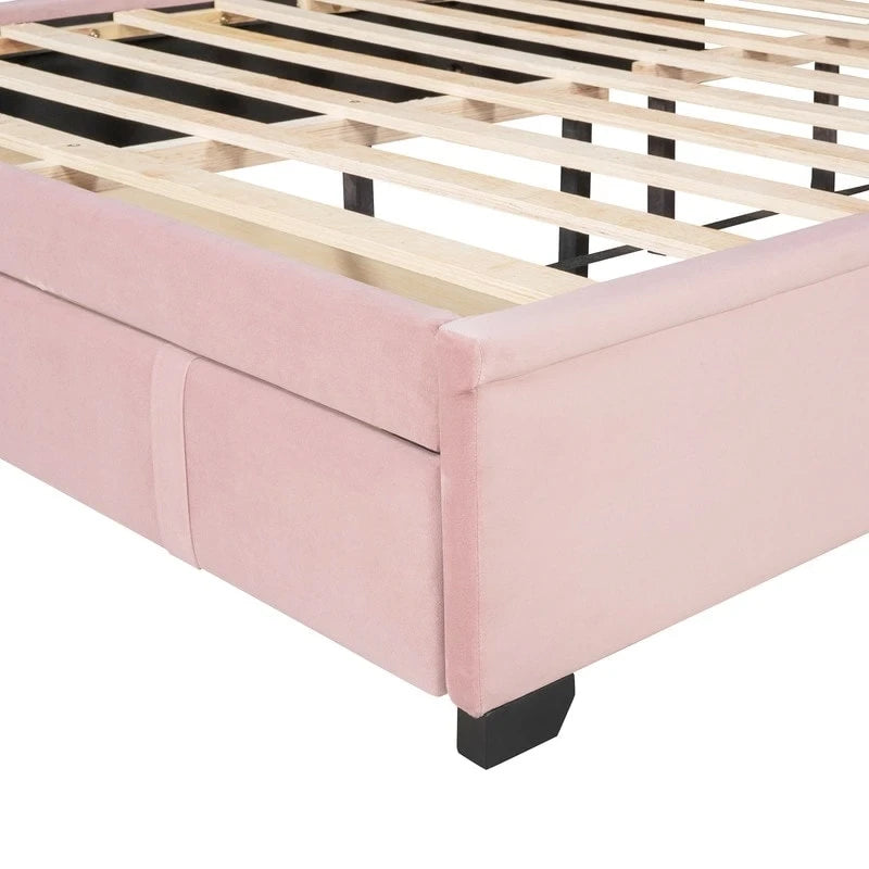 Queen Size Platform Bed with Wingback Headboard and a Big Drawer