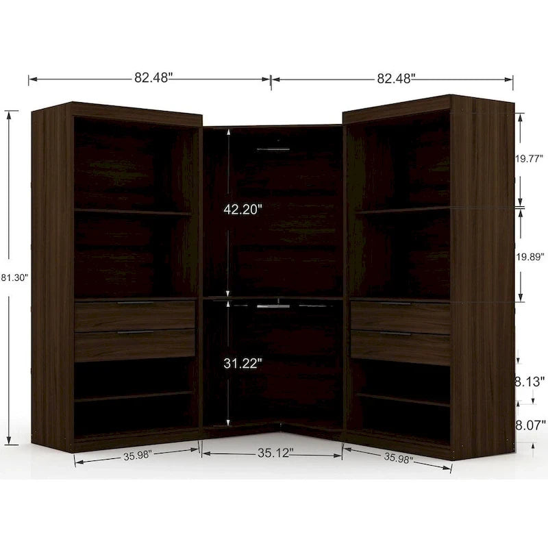 Mulberry 2.0 Semi Open 3 Sectional Modern 4 Drawer Wardrobe Corner Closet Set of 3
