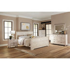 Roundhill Furniture Imerland Contemporary White Wash Finish Bedroom Set with Sleigh Bed, Dresser, Mirror, Two Nightstands, Chest