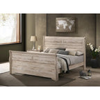 Roundhill Furniture Imerland Contemporary White Wash Finish Bedroom Set with Sleigh Bed, Dresser, Mirror, Two Nightstands, Chest