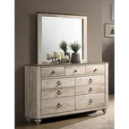 Roundhill Furniture Imerland Contemporary White Wash Finish Bedroom Set with Sleigh Bed, Dresser, Mirror, Two Nightstands, Chest