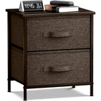 2-Drawer Nightstand with Steel Frame, Wood Top & Fabric Bins – Compact Bedside