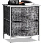 2-Drawer Nightstand with Steel Frame, Wood Top & Fabric Bins – Compact Bedside