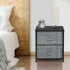 2-Drawer Nightstand with Steel Frame, Wood Top & Fabric Bins – Compact Bedside