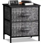 2-Drawer Nightstand with Steel Frame, Wood Top & Fabric Bins – Compact Bedside