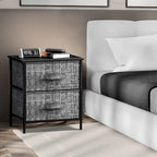 2-Drawer Nightstand with Steel Frame, Wood Top & Fabric Bins – Compact Bedside