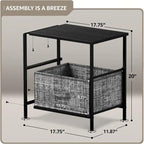 2-Drawer Nightstand with Steel Frame, Wood Top & Fabric Bins – Compact Bedside