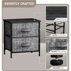 2-Drawer Nightstand with Steel Frame, Wood Top & Fabric Bins – Compact Bedside