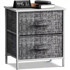 2-Drawer Nightstand with Steel Frame, Wood Top & Fabric Bins – Compact Bedside