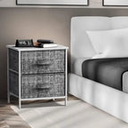 2-Drawer Nightstand with Steel Frame, Wood Top & Fabric Bins – Compact Bedside