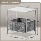 2-Drawer Nightstand with Steel Frame, Wood Top & Fabric Bins – Compact Bedside