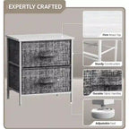 2-Drawer Nightstand with Steel Frame, Wood Top & Fabric Bins – Compact Bedside