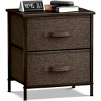 2-Drawer Nightstand with Steel Frame, Wood Top & Fabric Bins – Compact Bedside
