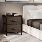 2-Drawer Nightstand with Steel Frame, Wood Top & Fabric Bins – Compact Bedside