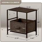 2-Drawer Nightstand with Steel Frame, Wood Top & Fabric Bins – Compact Bedside