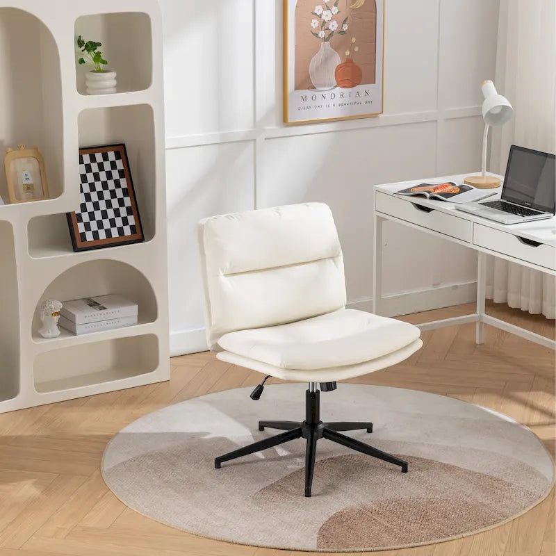 Roundhill Bizerte Adjustable Swivel Criss Cross Chair, Wide Seat Office Chair Vanity Chair