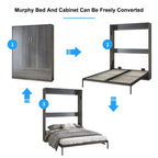 Mixoy Murphy Bed,Folding Wall Bed with 2 Side Cabinet Shelves