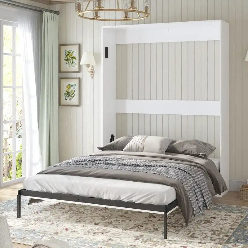 Mixoy Murphy Bed,Folding Wall Bed with 2 Side Cabinet Shelves