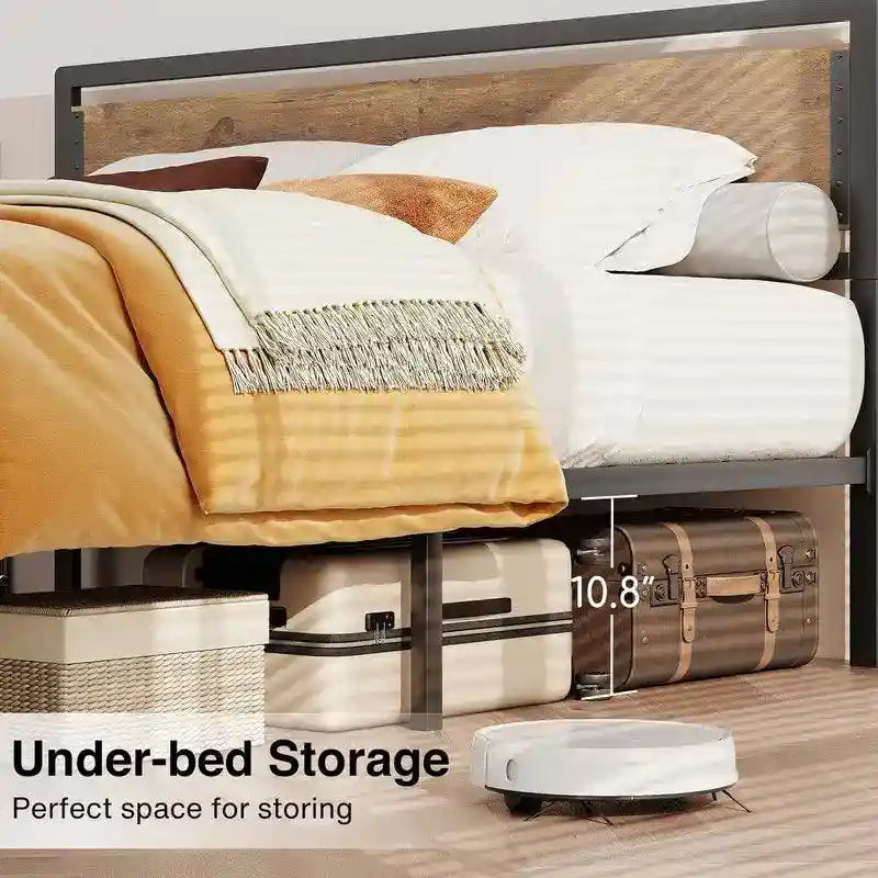 Full Queen Bed Frame with Headboard Sturdy Metal Platform Bed