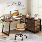 Reversible L Shaped Desk With File Drawers, Corner Computer Desk