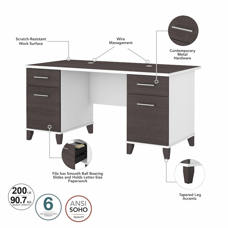 Bush Furniture Somerset 60W Office Computer Desk with Drawers