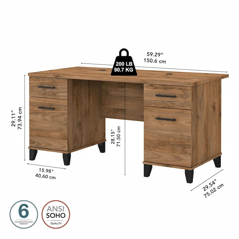 Bush Furniture Somerset 60W Office Computer Desk with Drawers