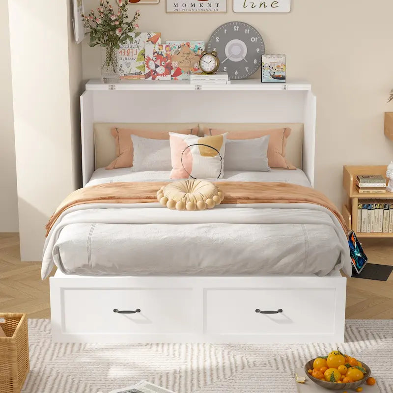Full Size Bed Cabinet Dresser Bed w/ Drawer Convert into Cube Cabinet