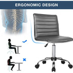 BOSSIN Adjustable Home Office Chair, Mid-Back Armless Ribbed Swivel Task Chair,Vanity Chair for Small Space, Livingroom Make-up