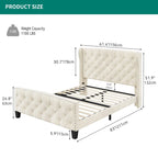 Queen Adjustable Upholstered Headboard Platform Bed Wingback Bed Frame