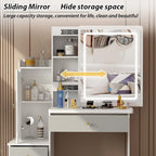 Timechee Makeup Vanity Set with Sliding Lighted Mirror Dressing Table - 33L x 15.7W x 52.4H