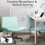 Bossin Criss Cross Chair Armless Office Desk Chair with Wheels,Fabric Padded Cross Legged Chair, Swivel Wide Seat Vanity Chair