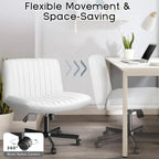 Bossin Criss Cross Chair Armless Office Desk Chair with Wheels,Fabric Padded Cross Legged Chair, Swivel Wide Seat Vanity Chair