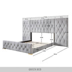 CraftPorch Luxurious Velvet Tufted Platform Bed with Wall Panels