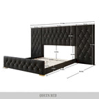 CraftPorch Luxurious Velvet Tufted Platform Bed with Wall Panels