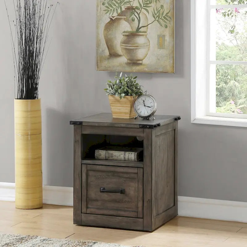One Drawer File Cabinet – Smoked Grey, Farmhouse-Industrial, No Assembly