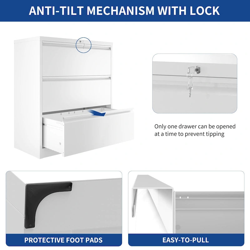 35W 2/3/4-drawer Lateral Locking Steel File Cabinet for A4, Legal, Letter