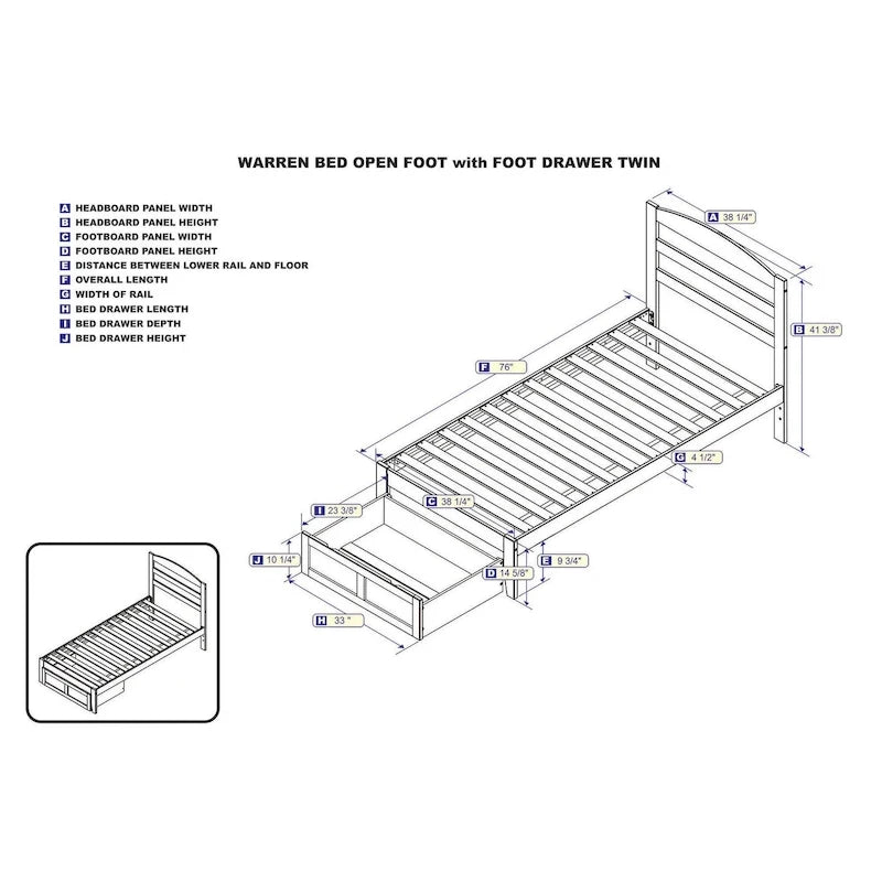 AFI Warren Platform Bed with Foot Drawer and Charging Station
