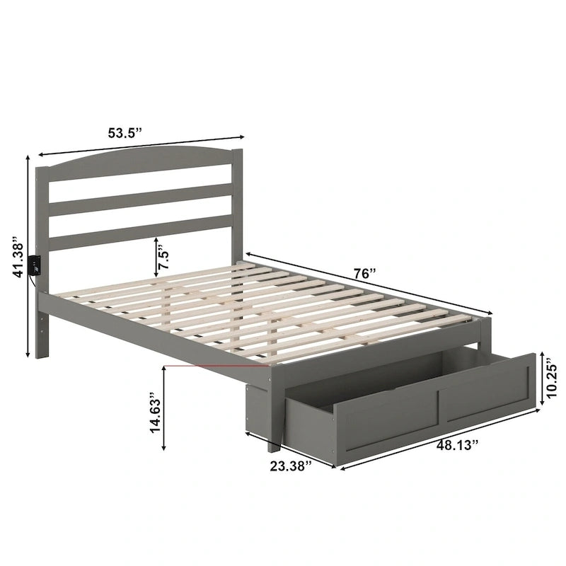 AFI Warren Platform Bed with Foot Drawer and Charging Station