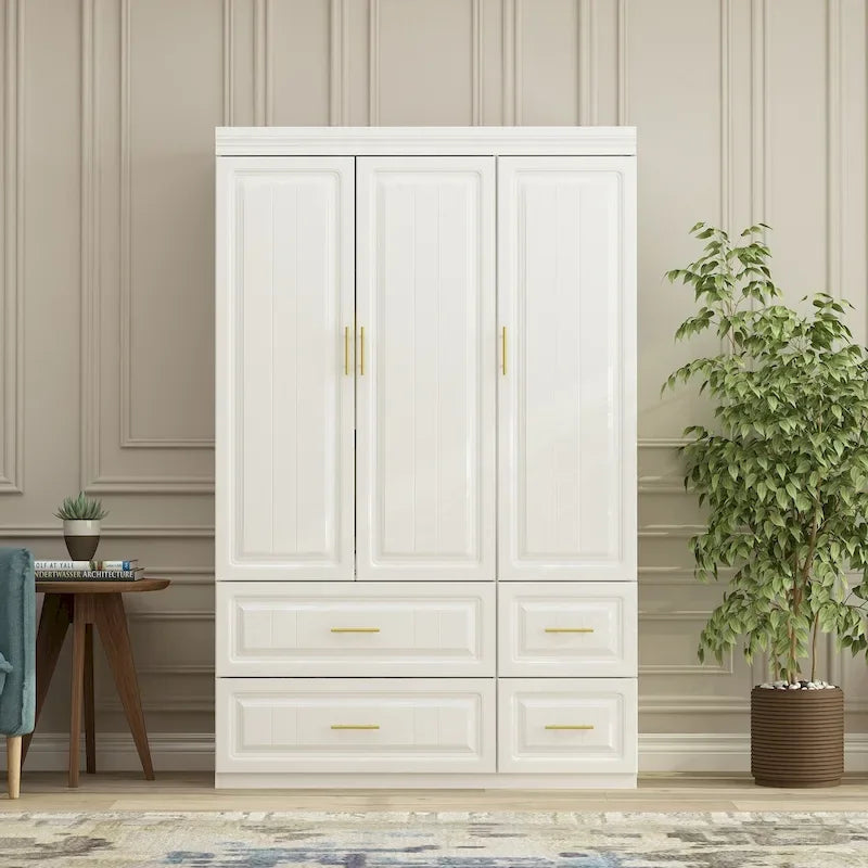 FUFU&GAGA Large Armoire Combo Wardrobes Closet Storage Cabinet White