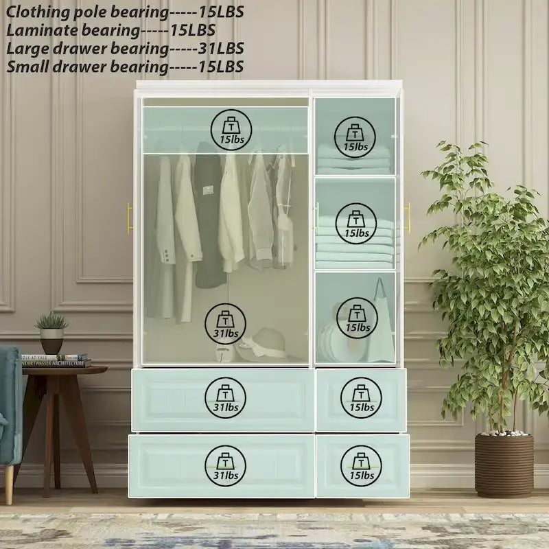 FUFU&GAGA Large Armoire Combo Wardrobes Closet Storage Cabinet White