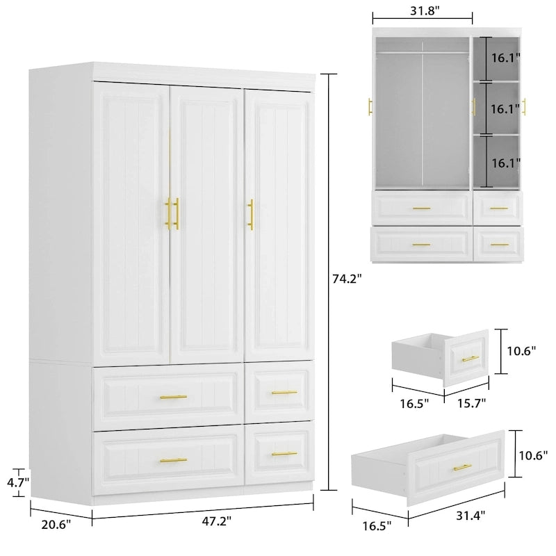 FUFU&GAGA Large Armoire Combo Wardrobes Closet Storage Cabinet White