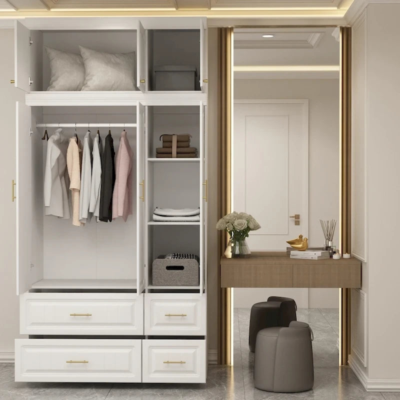 FUFU&GAGA Large Armoire Combo Wardrobes Closet Storage Cabinet White