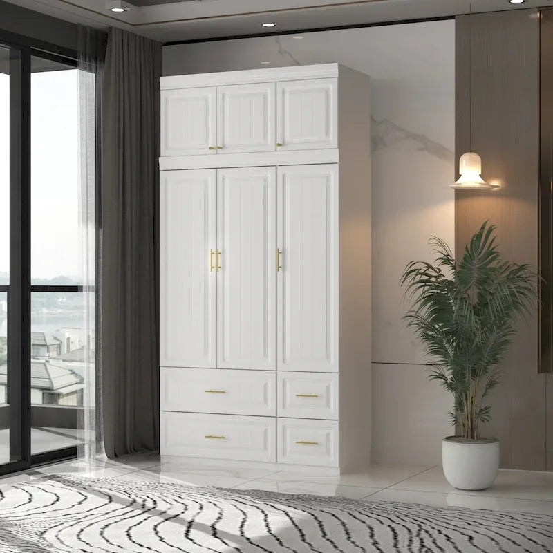 FUFU&GAGA Large Armoire Combo Wardrobes Closet Storage Cabinet White